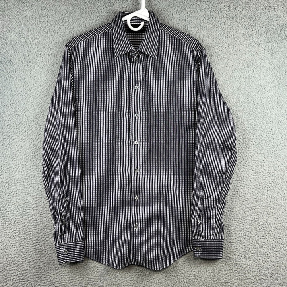 EMPORIO ARMANI Button Up Shirt Mens Medium Grey Blue Striped Geometric Pattern
